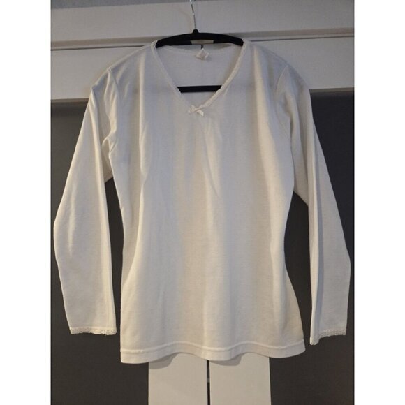 Snuggleez Tops - Vtg Snugglez Cotton Undershirt Lace Trim Bracelet Sleeve Sleep Top M layering